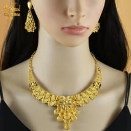 Round Pendant Dubai 24K Gold Plated Jewelry Set for Women Necklace Earrings Bracelet Ring African Bridal Wedding Party Gifts