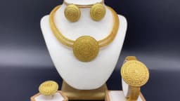 Round Pendant Dubai 24K Gold Plated Jewelry Set for Women Necklace Earrings Bracelet Ring African Bridal Wedding Party Gifts