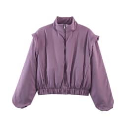 KLKXMYT Fashion Satin Cropped Bomber Jackets For Women 2026 Spring Casual Stand Collar Puff Sleeve Zipper Lady Streetwear Coat