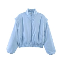 KLKXMYT Fashion Satin Cropped Bomber Jackets For Women 2026 Spring Casual Stand Collar Puff Sleeve Zipper Lady Streetwear Coat
