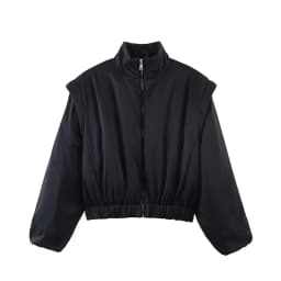 KLKXMYT Fashion Satin Cropped Bomber Jackets For Women 2026 Spring Casual Stand Collar Puff Sleeve Zipper Lady Streetwear Coat
