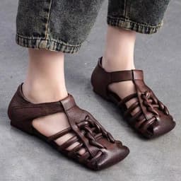 Designer Leather Sandals Women Handmade Woven Literary Style Hollow Flat Roman Sandals Comfortable Ladies Summer Shoes Sandalias
