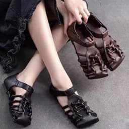 Designer Leather Sandals Women Handmade Woven Literary Style Hollow Flat Roman Sandals Comfortable Ladies Summer Shoes Sandalias