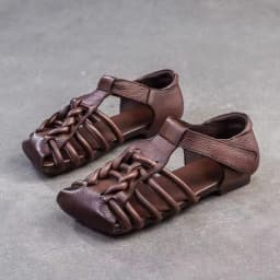 Designer Leather Sandals Women Handmade Woven Literary Style Hollow Flat Roman Sandals Comfortable Ladies Summer Shoes Sandalias