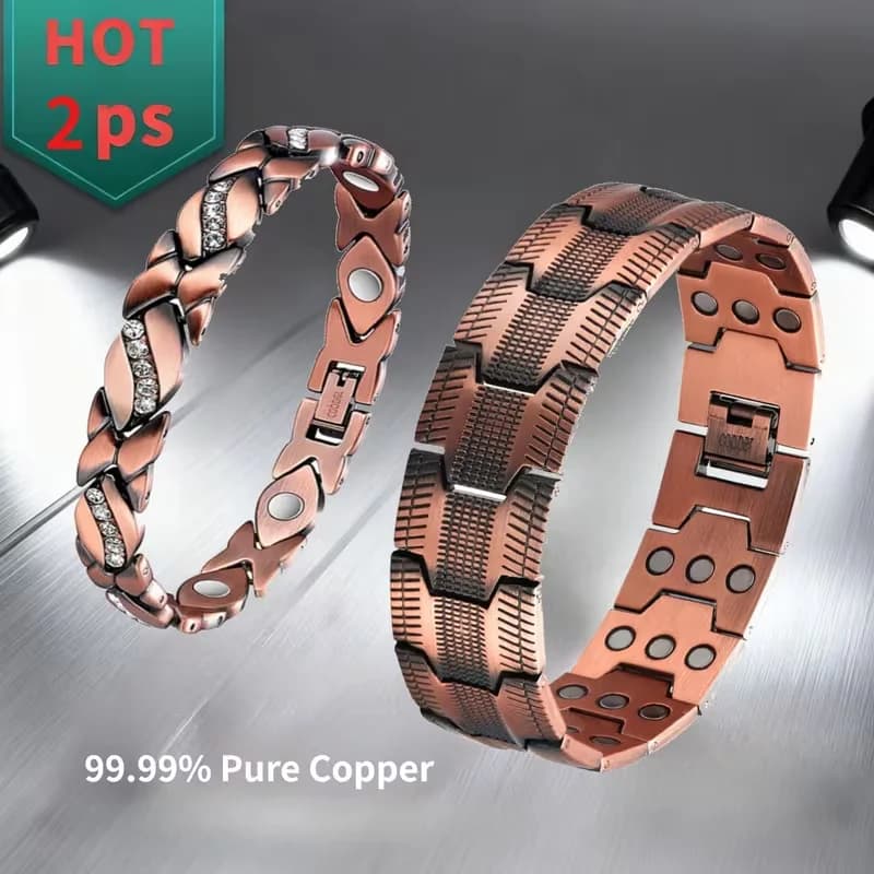 2-pack men's and women's magnetic bracelet - durable copper bracelet, adjustable bracelet - perfect choice for couples, Father's