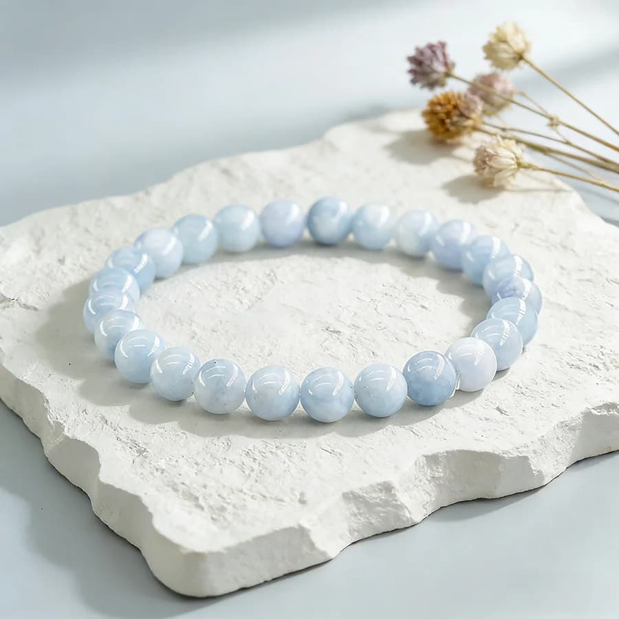 5A Natural Stone Aquamarine Blue Chalcedony Beads Bracelets Women Original Reiki Healing Round Stone Strand Bangles Friend Gift