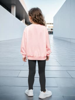 Fashion Girls 2 Pack Heart Graphic Sweatshirt Set Black Crewneck Top & Leggings Street Style Clothing