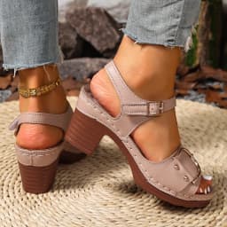 2026 Solid Color One Line Fashion Sandals for Women Chunky Heel Sandals Adjustable Buckle Strap Shoes Summer Plus Size 36-43