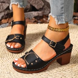 2026 Solid Color One Line Fashion Sandals for Women Chunky Heel Sandals Adjustable Buckle Strap Shoes Summer Plus Size 36-43