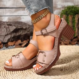 2026 Solid Color One Line Fashion Sandals for Women Chunky Heel Sandals Adjustable Buckle Strap Shoes Summer Plus Size 36-43