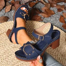 2026 Solid Color One Line Fashion Sandals for Women Chunky Heel Sandals Adjustable Buckle Strap Shoes Summer Plus Size 36-43