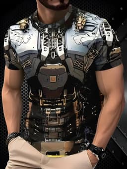 Men's 3D Printed Street Knight Gold Ninja Armor T-Shirt Casual Harajuku O-Neck Party Role Playing Short Sleeve Funny Tee Tops