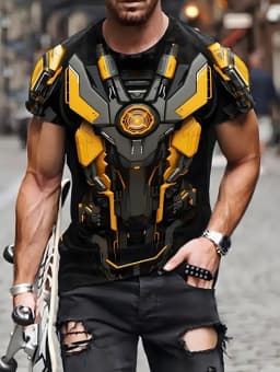 Men's 3D Printed Street Knight Gold Ninja Armor T-Shirt Casual Harajuku O-Neck Party Role Playing Short Sleeve Funny Tee Tops