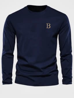 Men's 100% Pure Cotton Loose and Fashionable Letter Pattern Printed Sports and Leisure Round Neck Long Sleeved T-Shirt