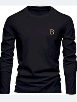 Men's 100% Pure Cotton Loose and Fashionable Letter Pattern Printed Sports and Leisure Round Neck Long Sleeved T-Shirt