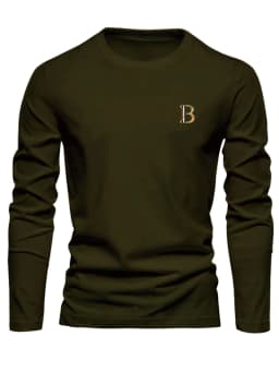 Men's 100% Pure Cotton Loose and Fashionable Letter Pattern Printed Sports and Leisure Round Neck Long Sleeved T-Shirt
