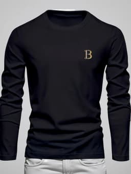 Men's 100% Pure Cotton Loose and Fashionable Letter Pattern Printed Sports and Leisure Round Neck Long Sleeved T-Shirt