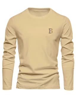 Men's 100% Pure Cotton Loose and Fashionable Letter Pattern Printed Sports and Leisure Round Neck Long Sleeved T-Shirt