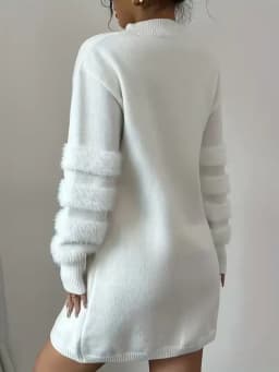 Women's Casual Solid-Color Stand-Collar Loose-Fit Knit Patchwork Dress, Belt Not Included, Fall/Winter Women's Apparel