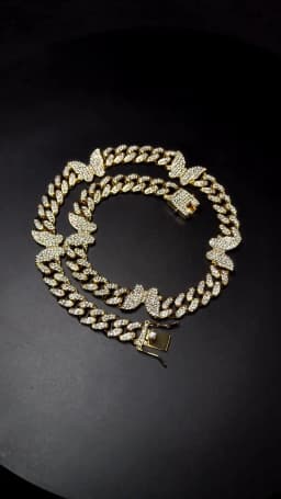 Hip Hop Butterfly Cuban Link Chain Necklace for Men Women, Iced Out Rhinestone Miami Chain, Unisex Bling Jewelry Gift