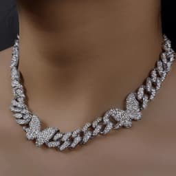Hip Hop Butterfly Cuban Link Chain Necklace for Men Women, Iced Out Rhinestone Miami Chain, Unisex Bling Jewelry Gift