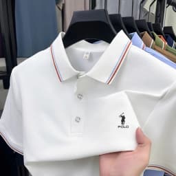 High end brand men's polo shirt embroidered short sleeved summer new cool and comfortable casual top fashionable striped T-shirt