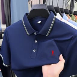 High end brand men's polo shirt embroidered short sleeved summer new cool and comfortable casual top fashionable striped T-shirt