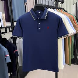 High end brand men's polo shirt embroidered short sleeved summer new cool and comfortable casual top fashionable striped T-shirt