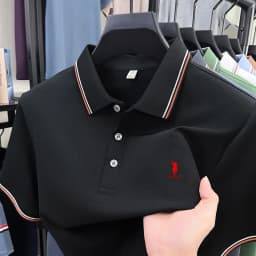 High end brand men's polo shirt embroidered short sleeved summer new cool and comfortable casual top fashionable striped T-shirt