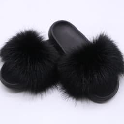 Women's Faux Fox Fur Slides Fluffy Open Toe Slippers Indoor Outdoor Casual Flat Sandals Luxury Furry Slide Shoes for Ladies