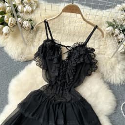 Ruffles Sweet Cake Lace Dress Women Strap Lace Up Backless Mesh Sexy Fashion Party Mini Comfortable Dress