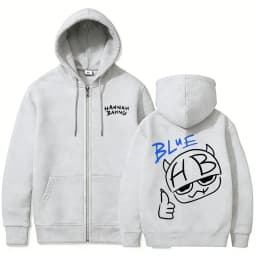 Funny Hannah Bahng Blue Zipper Hoodie Men Women Casual Fleece Cotton Zip Up Jacket Unisex Fashion Oversized Zip Up Sweatshirts
