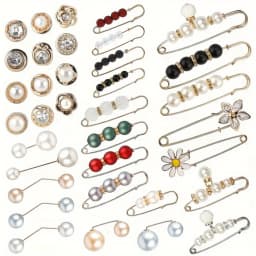 40-Pack Mixed Style Anti-exposure Brooch Button Set, Exquisite Versatile Style, Suitable for Waist Cinching / Neckline Security