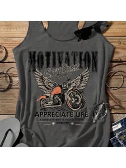 Ladies' Vintage Wing Motorcycle Letter Print I-Back Vest Casual Sleeveless Top