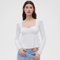 Women Fairy Y2k Cottage T-shirt Coquette Square Neck Long Sleeve Babydoll Tees Autumn Spring Vintage Clothes Casual Pullover Top
