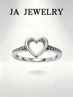 Sterling Silver Open Heart Ring Minimalist Dainty Promise Ring for Women