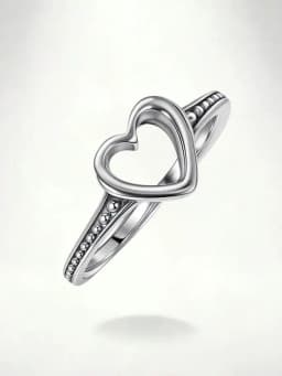 Sterling Silver Open Heart Ring Minimalist Dainty Promise Ring for Women