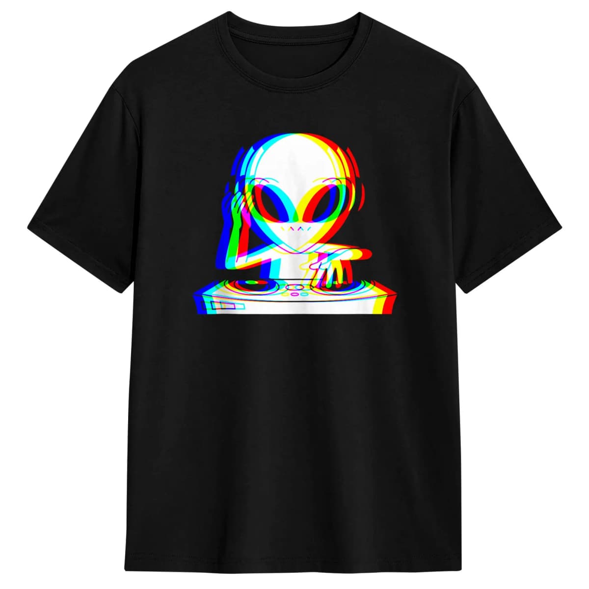 Alien Dj Trippy Vaporwave Techno Rave EDM Music Festival T Shirt Beach Funny T Shirts Cotton Hip Hop Tshirt For Men Clothes