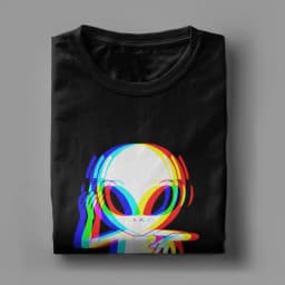 Alien Dj Trippy Vaporwave Techno Rave EDM Music Festival T Shirt Beach Funny T Shirts Cotton Hip Hop Tshirt For Men Clothes