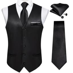 Men's Solid Color Suit Vest & Tie Set – Formal Waistcoat with Matching Necktie, Satin for Weddings, Business