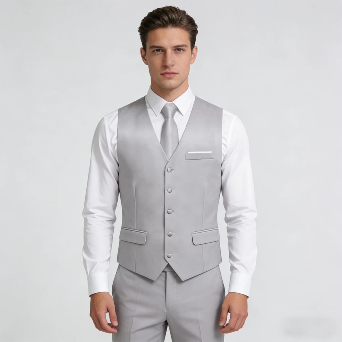 Men's Solid Color Suit Vest & Tie Set – Formal Waistcoat with Matching Necktie, Satin for Weddings, Business