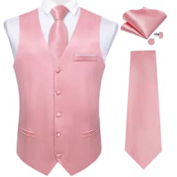 Men's Solid Color Suit Vest & Tie Set – Formal Waistcoat with Matching Necktie, Satin for Weddings, Business