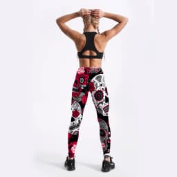 Ladies' high-waisted skeleton rose print elastic breathable fitness outdoor sports base pants