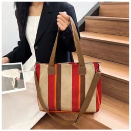 New style Big bag, women's new striped canvas bag, commuting tote bag, trendy single shoulder crossbody bag, versatile mommy bag