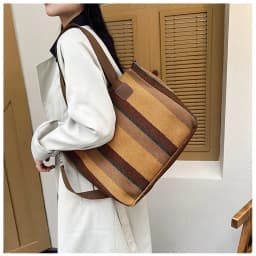 New style Big bag, women's new striped canvas bag, commuting tote bag, trendy single shoulder crossbody bag, versatile mommy bag