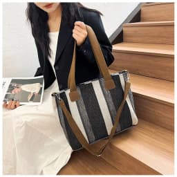 New style Big bag, women's new striped canvas bag, commuting tote bag, trendy single shoulder crossbody bag, versatile mommy bag