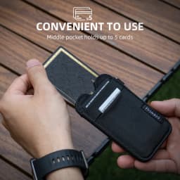 Slim Card Holder Wallet with RFID Blocking, Elastic Pocket - Minimalist 5+ Card Holder, Keyring & ID Slot for Men Women