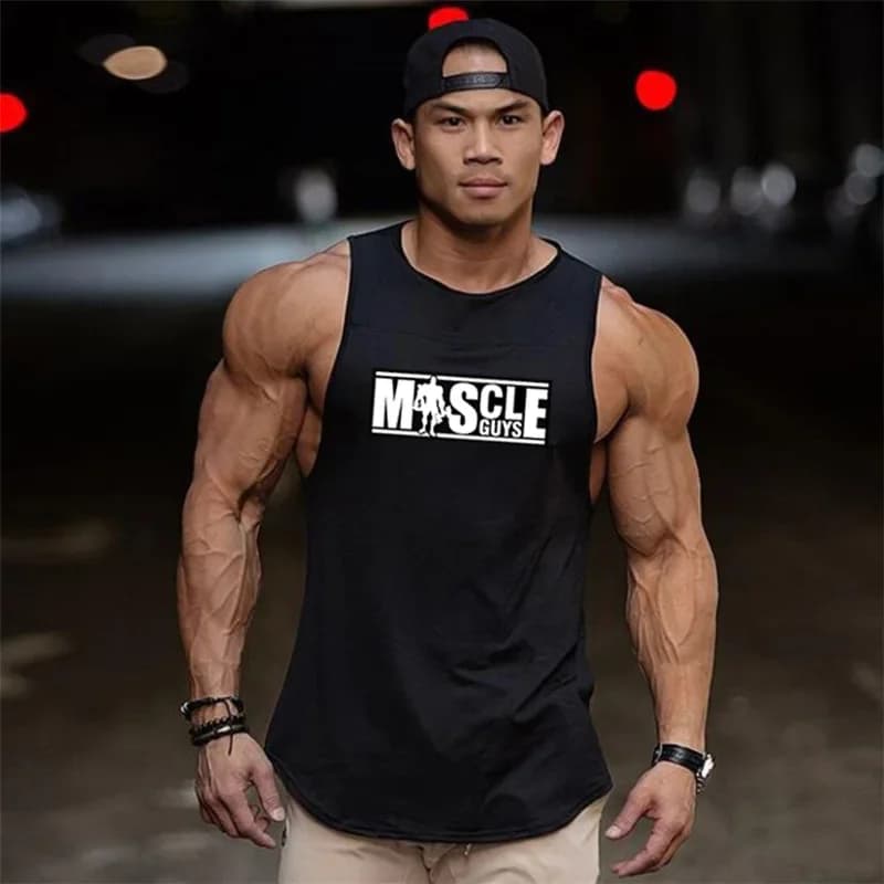 Mens Summer Cotton Workout Tank Tops Gym Bodybuilding Sleeveless Singlets Fitness Clothing Breathable Loose Muscle Shirts