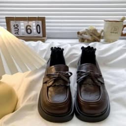 Women's Vintage Bow Loafers, Platform Chunky Heel Leather Shoes, British Style Versatile Commuting Flats