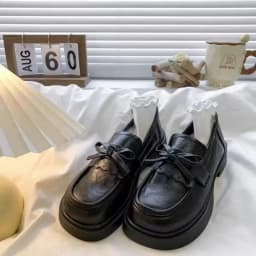 Women's Vintage Bow Loafers, Platform Chunky Heel Leather Shoes, British Style Versatile Commuting Flats